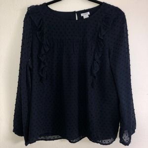 J. Crew Navy Swiss Dot Ruffle Blouse Size 12